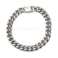 304ステンレススチールキューバチェーンブレスレット女性男性用  ステンレス鋼色  8.82インチ（22.4cm）&nbsp;BJEW-F529-16P