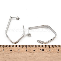 304ステンレススチール製ポリゴンスタッドピアス  手動研磨  ステンレス鋼色  37x6mm&nbsp;EJEW-P324-12P