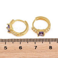 真鍮製マイクロパヴェキュービックジルコニアフープピアス  正方形  18KGP本金メッキ  パープル  13x15x5mm&nbsp;KK-Z166-12G-01