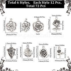72pcs6スタイルチベットスタイルアロイペンダント  花  アンティークシルバー  15.5~25x9.5~20x2.5~3.5mm  穴：1.5~2mm  12個/スタイル&nbsp;FIND-SC0007-84