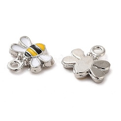 合金エナメルチャーム  ミツバチのチャーム  プラチナ  10x10.5x2mm  穴：1.4mm&nbsp;ENAM-Q507-10P