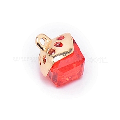 ガラスチャーム  合金のパーツと  キューブ  パパラチャ  15x10x10mm  穴：1.6mm&nbsp;GLAA-SZC0004-02L