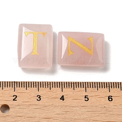 26 個の天然ローズクォーツヒーリング長方形、文字 a 〜 Z ディスプレイ装飾付き  レイキエネルギーストーンオーナメント  20x15x6.5mm&nbsp;G-K335-07B