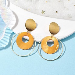 天然石シェルダングルピアス  リング 304 ステンレススチール スタッド イヤリング 女性用  ゴールド  65x39.5mm&nbsp;EJEW-JE05820-02