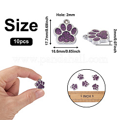 合金エナメルチャーム  グリッターパウダー付き  犬の足跡  プラチナ  暗い蘭  17.7x16.6x2mm  穴：2mm&nbsp;ENAM-TAC0001-05H