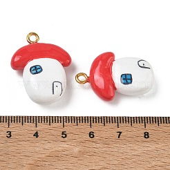 手作り樹脂粘土ペンダント  鉄ループ付き  キノコの家のお守り  ゴールドカラー  レッド  29~31.5x20~23x9~10mm  穴：2.8mm&nbsp;PY-CBABDB7-08