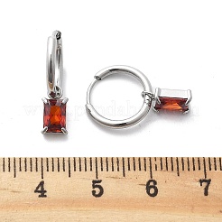 304ステンレススチールマイクロパヴェキュービックジルコニアフープピアス  長方形  ステンレス鋼色  21mm  ピン：0.8mm&nbsp;STAS-R004-06P-01