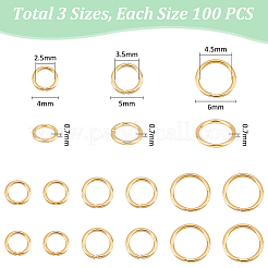300個 3スタイル 304ステンレススチールオープン丸カン  18KGP本金メッキ  4~6x0.7mm  内径：2.5~4.5mm  100個/スタイル&nbsp;STAS-UN0061-01