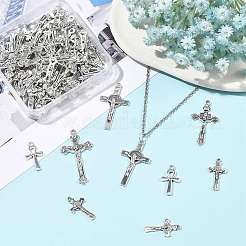 70pcs7スタイルチベットスタイルアロイペンダント  カドミウムフリー＆鉛フリー  十字架チャーム  アンティークシルバー  22.5~36.5x12~23x1.5~4mm  穴：1.4~2mm  10個/スタイル&nbsp;FIND-FS0005-15
