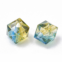ツートン透明なスプレープリントアクリルビーズ  ポリゴン  オリーブドラブ  7.5x8x8mm  穴：1.8mm&nbsp;X-ACRP-T005-26B