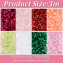 80g 8色プラスチックチューブビーズ  コラム  ミックスカラー  3x2mm  穴：1.8mm  約10g /カラー&nbsp;KY-HY0001-14A