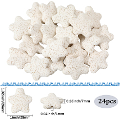 星型合成溶岩ビーズ24個  染め  ホワイト  25x26x7mm  穴：1mm&nbsp;G-PA0002-25B