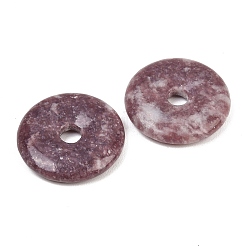 天然レピドライトペンダント  ドーナツ/円盤チャーム  50x7.5mm  穴：10.5mm&nbsp;G-K099-50mm-02