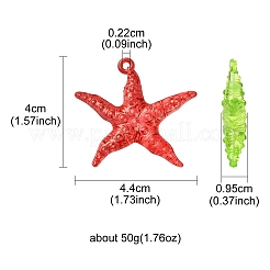 透明アクリルパーツ 50g  ヒトデチャーム  ミックスカラー  40x44x9.5mm  穴：2.2mm  約15個/50g&nbsp;TACR-YW0001-70