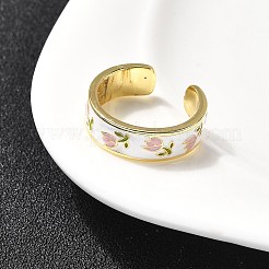 真鍮エナメルカフリング  花  ラックめっき  長持ちメッキ  カドミウムフリー＆鉛フリー  18KGP本金メッキ  ピンク  6.5mm&nbsp;RJEW-P166-05G-02