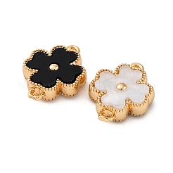 両面カラーアクリルコネクタチャーム  真鍮の花のリンク  ホワイト＆ブラック  18KGP本金メッキ  13.5x10x3mm  穴：1.2mm&nbsp;X-KK-P289-04G-01