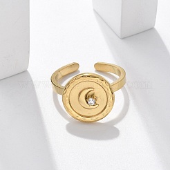 304ステンレススチールキュービックジルコニアカフリング（女性用）  ラエルゴールド18k植え付け  ラウンド  内径：18mm&nbsp;RJEW-D302-02G-08