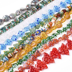 手作りミッレフィオーリガラスビーズ連売り  混合図形  ミックスカラー  7.5~21x4~22x2.5~8mm  穴：1~2mm  14.1インチ〜16.5インチ（36~42cm）&nbsp;LK-F011-01
