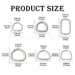 60個 6スタイル 304ステンレススチールDリング  ウェビング用  ストラップバッグ  服飾材料  ステンレス鋼色  9~13.5x10~16x1.5~2.5mm  穴：6~9x7~12.5mm  10個/スタイル&nbsp;STAS-CJ0003-36