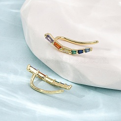 真鍮製パヴェキュービックジルコニアスタッドクローラーピアス  長方形  18KGP本金メッキ  カドミウムフリー＆鉛フリー  長持ちメッキ  ラックめっき  カラフル  18.5x4.5x7.5mm&nbsp;KK-CBAA351-02G