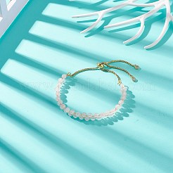 天然ローズクォーツ二層ビーズスライダーブレスレット  女性用ゴールデン 304 ステンレススチール ジュエリー  内径：1-1/2~2インチ（3.85~4.95cm）&nbsp;BJEW-JB08971-02