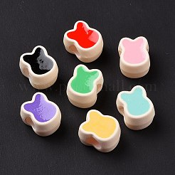 ラバー加工アクリルヨーロッパビーズ  エナメル  大穴ビーズ  兎  ミックスカラー  12.6x10.2x8.2mm  穴：4.8mm&nbsp;SACR-E009-12
