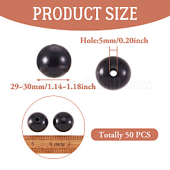 天然木のビーズ  無鉛の  染め  ラウンド  ブラック  29~30mm  穴：5mm&nbsp;WOOD-TA0001-38-LF