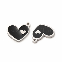 304ステンレススチールエナメルチャーム  ハート  ブラック  13x10x1mm  穴：1.2mm&nbsp;STAS-F291-08P-01