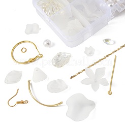 DIYイヤリング作成キット  花びらのアクリルパーツを含む  ガラスチャーム  304ステンレスペンダント  真鍮製アズキチェーン  鉄オープン丸カン  真鍮のピアスフック  ホワイト  19x13.5x4.5mm  穴：2mm&nbsp;DIY-FS0009-13