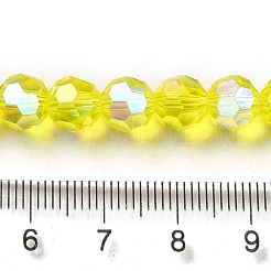 電気メッキ透明ガラスビーズ連売り  ファセット（32ファセット）  ラウンド  虹メッキ  きいろ  8mm  穴：1mm  約66~69個/連  19.29~19.57インチ（49~49.7cm）&nbsp;EGLA-A035-T8mm-L03