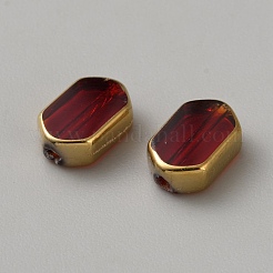 ガラスビーズ  エッジメッキ  長方形  レッド  10x6.5x3mm  穴：1mm  5個/袋&nbsp;GLAA-WH20002-14F