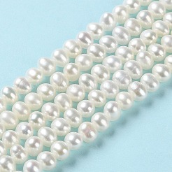 天然養殖淡水パールビーズ連売り  ポテト  グレード4 A  パパイヤホイップ  4~5.5x4~4.5mm  穴：0.5mm  約88個/連  15.04インチ（38.2cm）&nbsp;PEAR-E018-41
