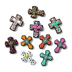 20個 10スタイルクロスとフラワーシリコンフォーカルビーズ  ミックスカラー  29.5~30x22~23x7.5~8mm  穴：3mm  2個/スタイル&nbsp;SIL-CJ0002-38