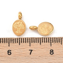 304ステンレススチールチャーム  木のチャームが付いた楕円形  イオンプレーティング（ip）  18KGP本金メッキ  12x7x4mm  穴：2mm&nbsp;STAS-D390-46G