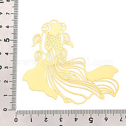 ブラスフィリグリービッグペンダント  金魚  エッチングされた金属装飾  カドミウムフリー＆ニッケルフリー＆鉛フリー  18KGP本金メッキ  64x65.5x0.3mm  穴：2.5x4.1mm&nbsp;KKC-T003-07G