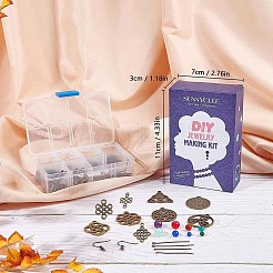 DIYダングルピアス作成キット  チベットスタイルの合金ペンダントとペンダントカボションのセッティングを含む  304ステンレスペンダント  天然石ビーズ  真鍮のピアスフック  アイアン製9ピン  アンティークシルバー＆プラチナ&nbsp;DIY-SC0014-04AS