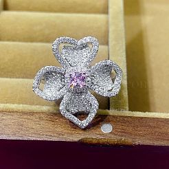 女性用真鍮ラインストーン指輪  花  プラチナ  usサイズ7（17.3mm）&nbsp;FS-WGC1A7E-02