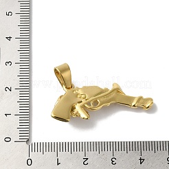 PVD真空メッキ304ステンレスペンダント  長持ちメッキ  バラのチャーム付き銃  ゴールドカラー  17x35x7mm  穴：10x4.5mm&nbsp;X-STAS-B069-41G-02