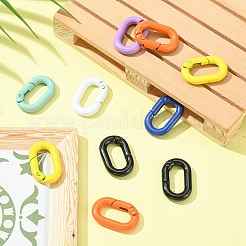 スプレー塗装された合金スプリングゲートリング10個。  楕円形のリング  ミックスカラー  25x15.5x4mm  内径：16x7.5mm&nbsp;FIND-YW0001-75