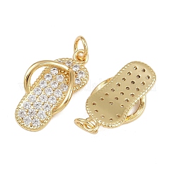 真鍮製マイクロパヴェキュービックジルコニアペンダント  フリップフロップ  丸カン付き  ラックめっき  長持ちメッキ  鉛フリー＆カドミウムフリー  18KGP本金メッキ  20.5x11x3.5mm  穴：3.5mm&nbsp;KK-A269-62G