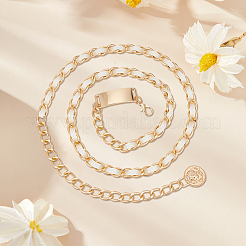 女性用合金ツイストチェーン＆ホワイトPUレザーチェーンベルト1本  ゴールドカラー  1050mm&nbsp;AJEW-CL0004-97G
