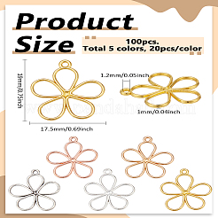100本5色チベット風アロイペンダント  花  ミックスカラー  19x17.5x1mm  穴：1.2mm  20個/カラー&nbsp;FIND-LP0004-78