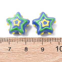 ガラスエナメルビーズ  手描きのビーズ  スター  ターコイズ  14x14.5x8mm  穴：1.4mm&nbsp;GLAA-B033-02B
