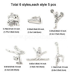 チアリーディングテーマの合金ペンダント30個、6スタイル  混合図形  15~30x10~22x2.5~9mm  穴：1.8~2mm  5個/スタイル&nbsp;FIND-FP0001-34