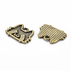チベット風合金ペンダントエナメルセッティング  カドミウムフリー＆鉛フリー  猫  アンティークブロンズ  13.5x18x1.5mm  穴：2mm&nbsp;LS-TIBEP-N010-017AB-RS