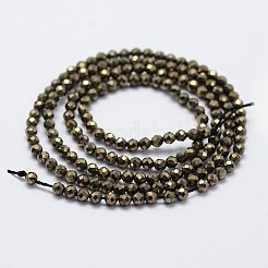 天然石パイライトビーズ連売り  多面カット  ラウンド  2mm  穴：0.5mm  約175個/連  14.9インチ（38cm）&nbsp;LS-G-K185-03