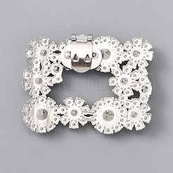 合金クリスタルラインストーンシューバックルクリップ  花の長方形  プラチナ  60.5x46.5x10.5mm&nbsp;FIND-WH0097-94P