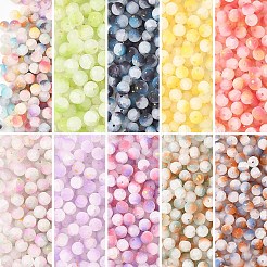 200gのフロスト加工ベーキングペイントクラックルガラスビーズ（グリッターパウダー入り）  ツートン  ラウンド  ミックスカラー  8x7.5mm  穴：1.6mm&nbsp;DGLA-YW0001-56A