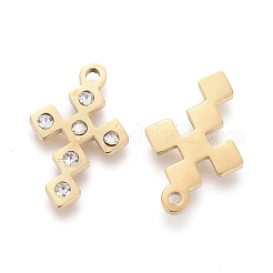 316サージカルステンレススチール製小さなクロスチャーム  クリスタルラインストーン付き  ゴールドカラー  13x8.5x1mm  穴：1mm&nbsp;STAS-F256-020G