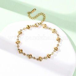 女性用304ステンレススチールハートリンクブレスレット  イオンプレーティング（ip）  18KGP本金メッキ  6-7/8インチ（17.5cm）&nbsp;BJEW-L706-03G